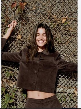 Zara Cropped Faux Suede Jacket in Dark Brown